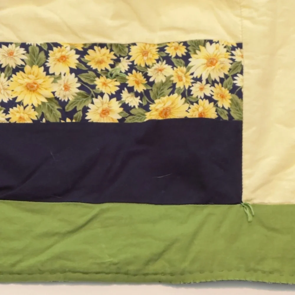 Handmade Sunflower Rail Fence Patchwork Quilt Navy Yellow Green 40x49 Throw